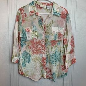 Chico's Floral Button-Up Collar Lightweight Blouse